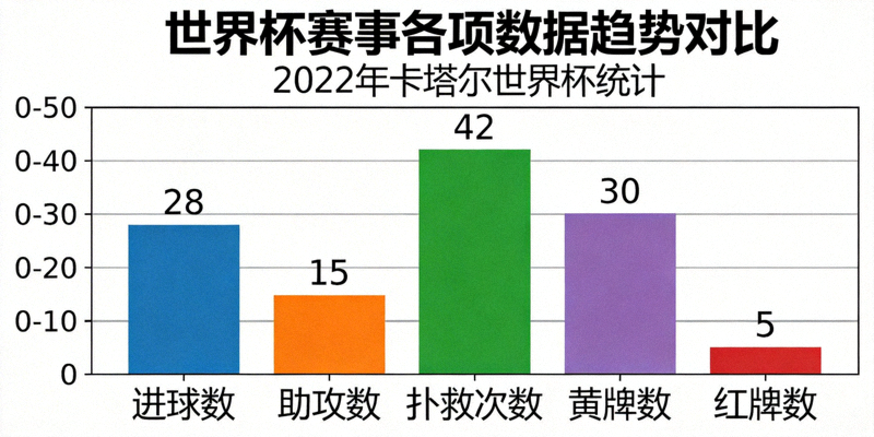 世界杯赛事各项数据趋势对比柱状图